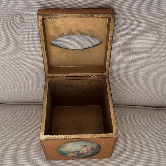 Vintage Florentine Tissue Box Gold with Cherubs Made in Italy - Picture 7 of 14